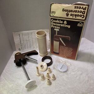 Vintage Hoan Cookie & Decorating Press 1979‎ 3 Discs 6 nozzles Style 25151
